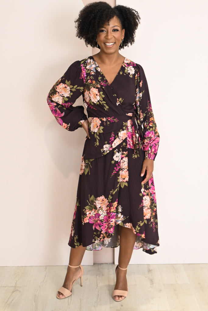 Fuchsia Floral Wrap Dress (S-3X)
