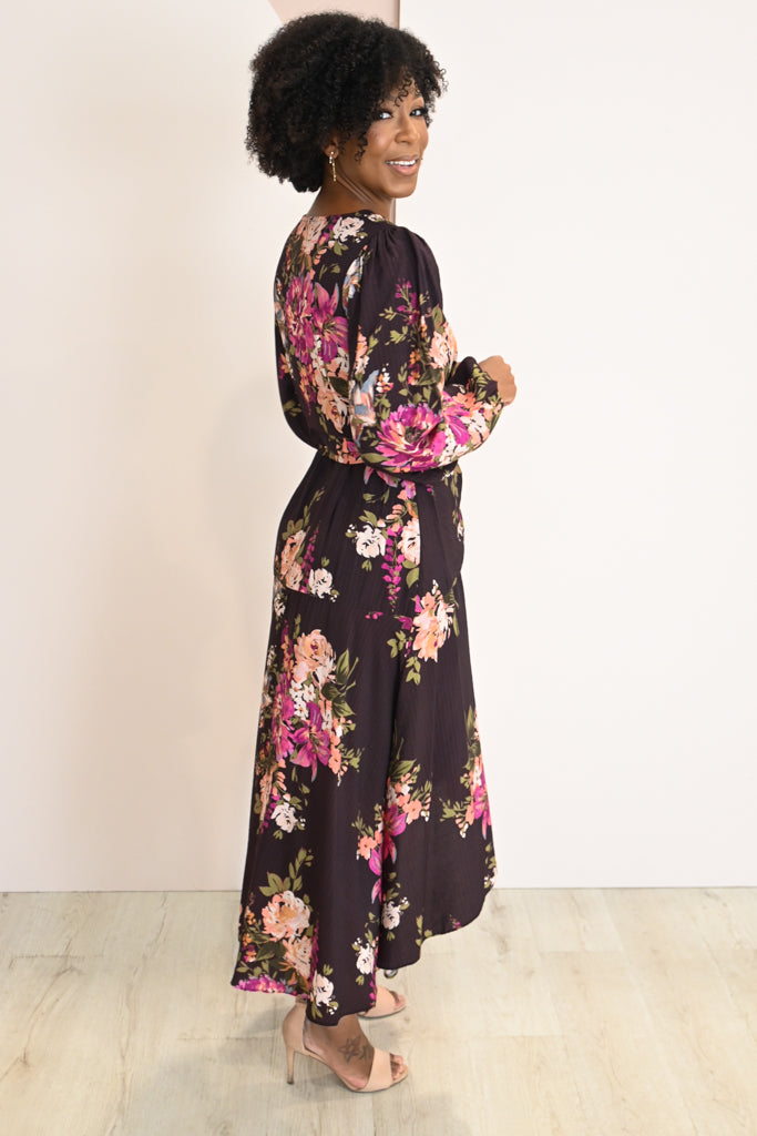 Fuchsia Floral Wrap Dress (S-3X)