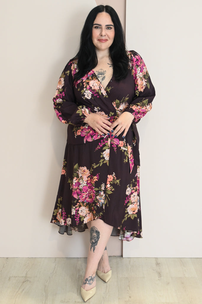 Fuchsia Floral Wrap Dress (S-3X)