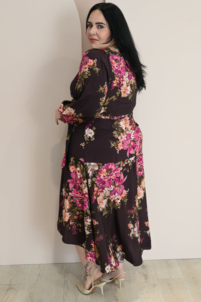 Fuchsia Floral Wrap Dress (S-3X)