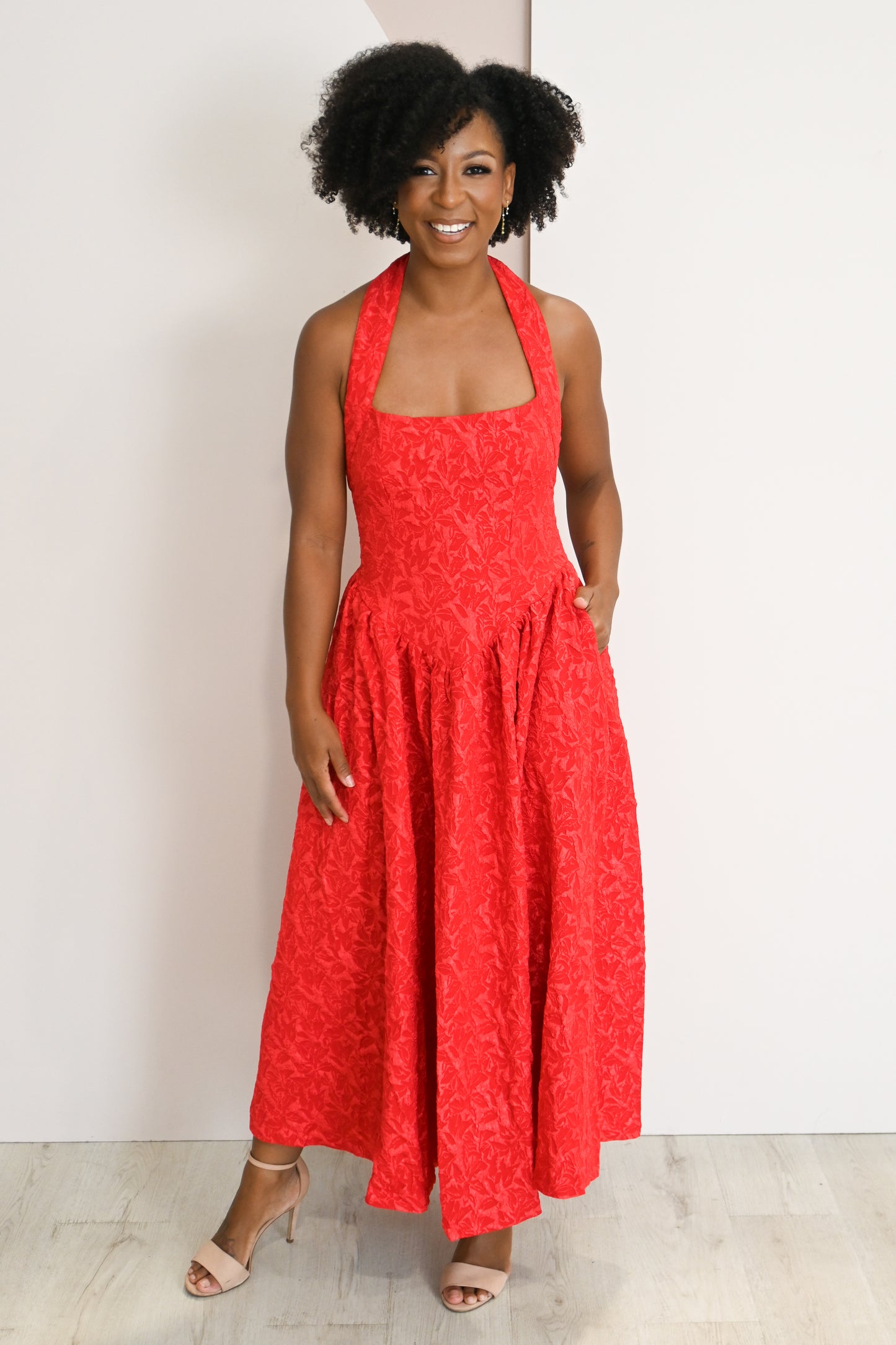 Jacquard Halter Midi Dress