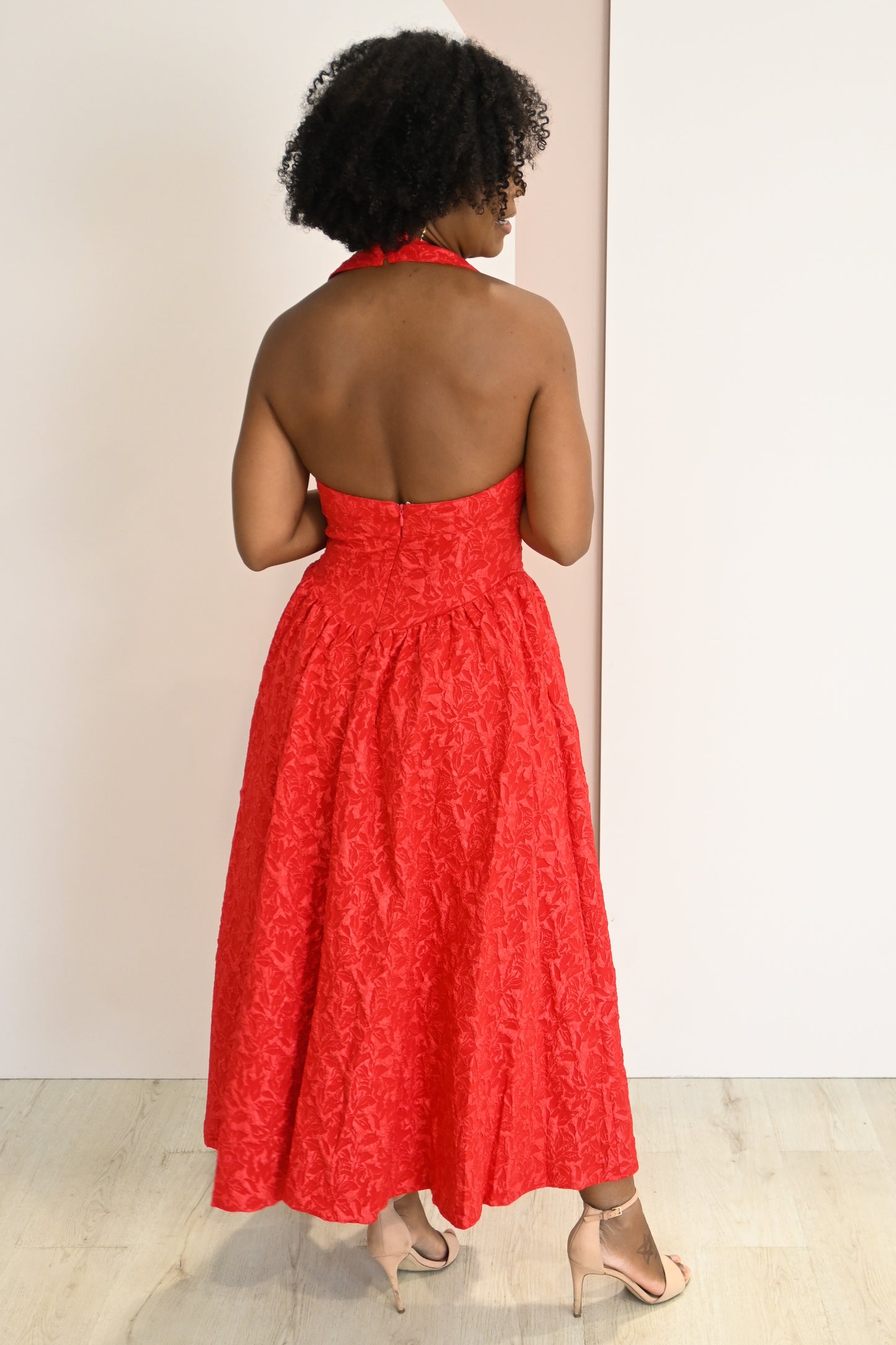 Jacquard Halter Midi Dress