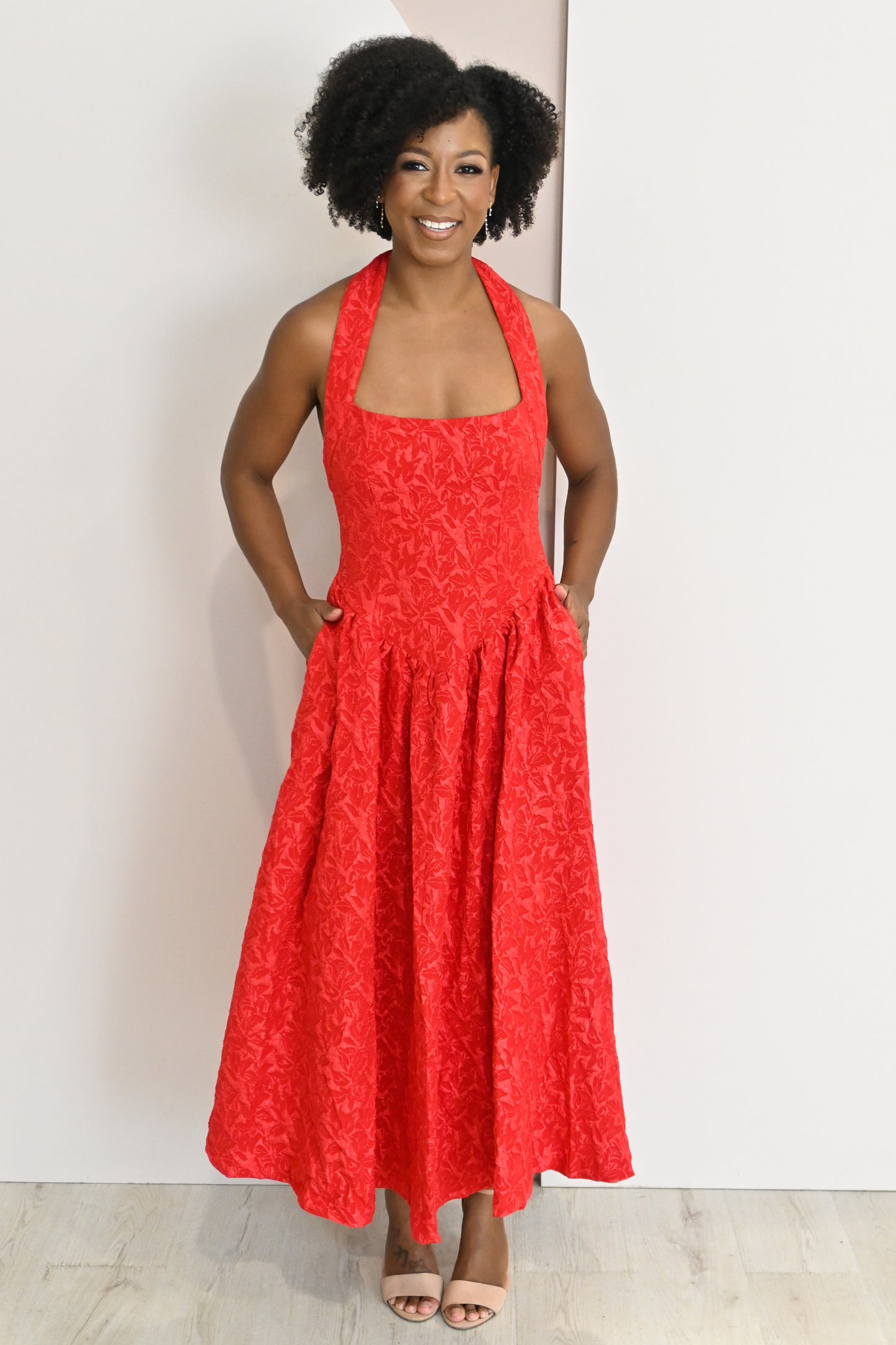 Jacquard Halter Midi Dress