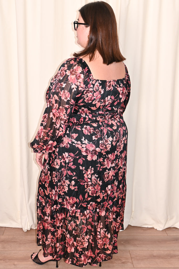Lurex Floral Long Sleeve Dress (S-3X)