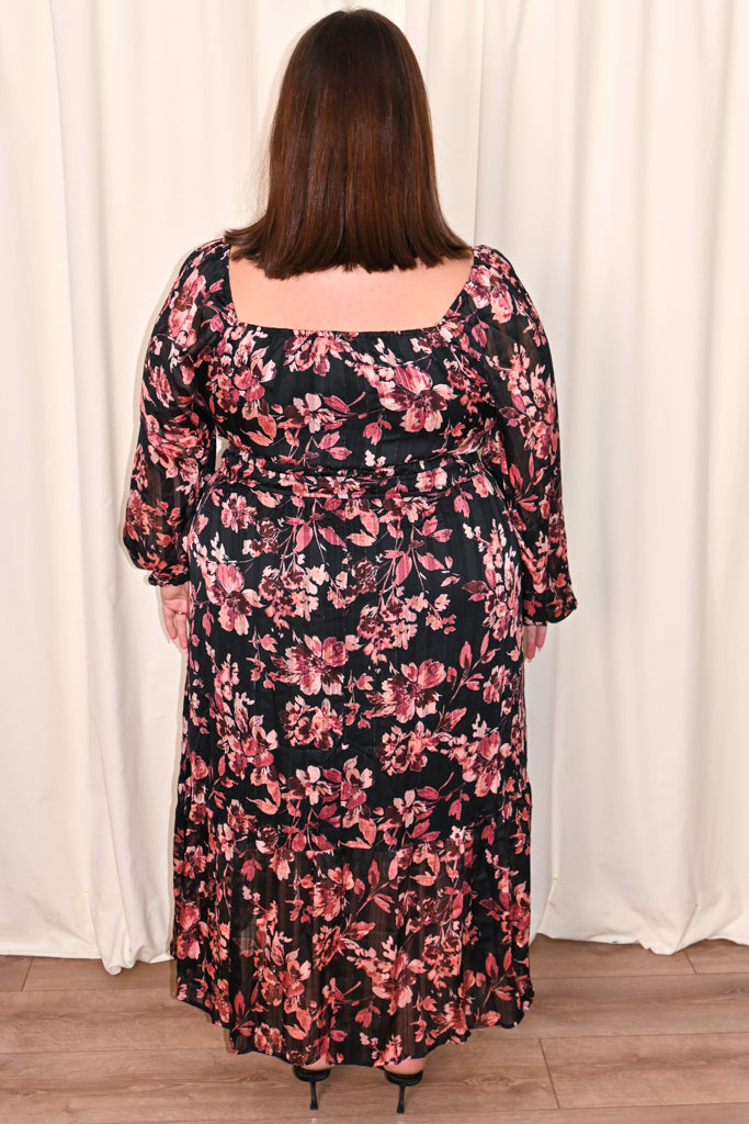 Lurex Floral Long Sleeve Dress (S-3X)