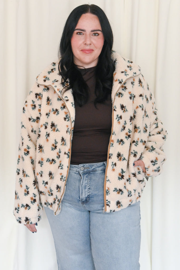Floral Sherpa Jacket (S-3X)