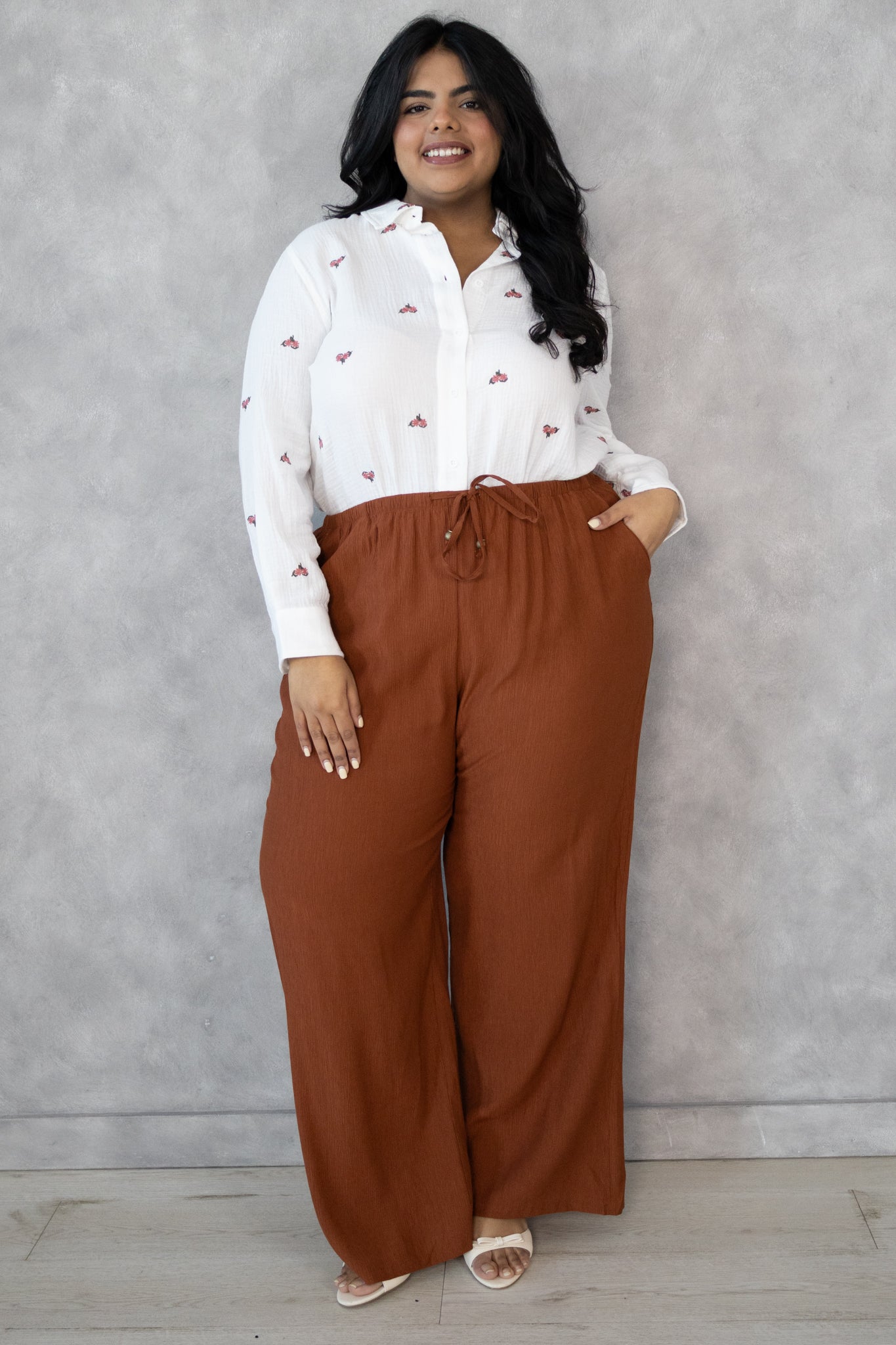 CURVE Embroidered Button Front