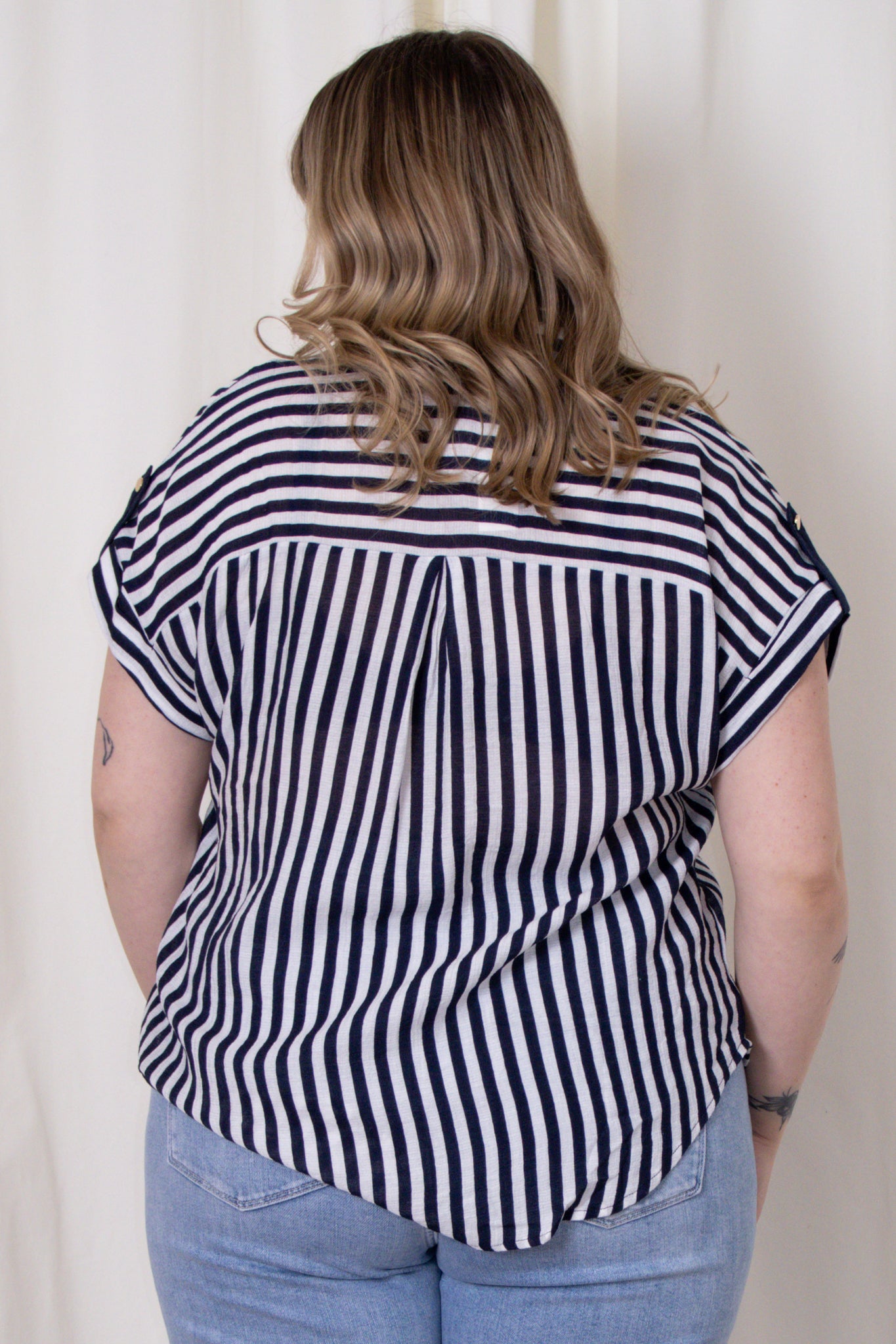 CURVE Stripe Short Sleeve Button Up