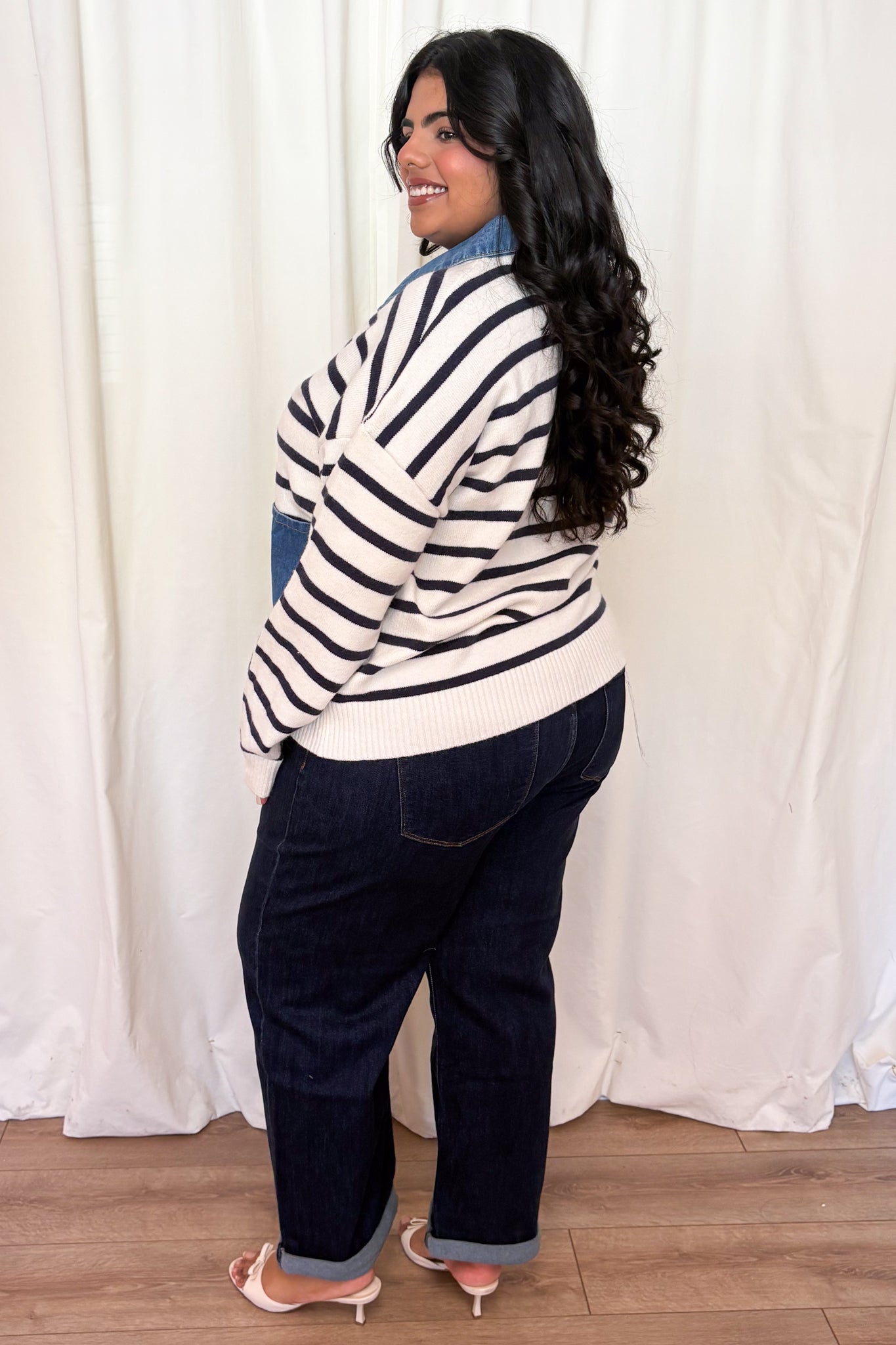 Denim Striped Sweater (S-3X)