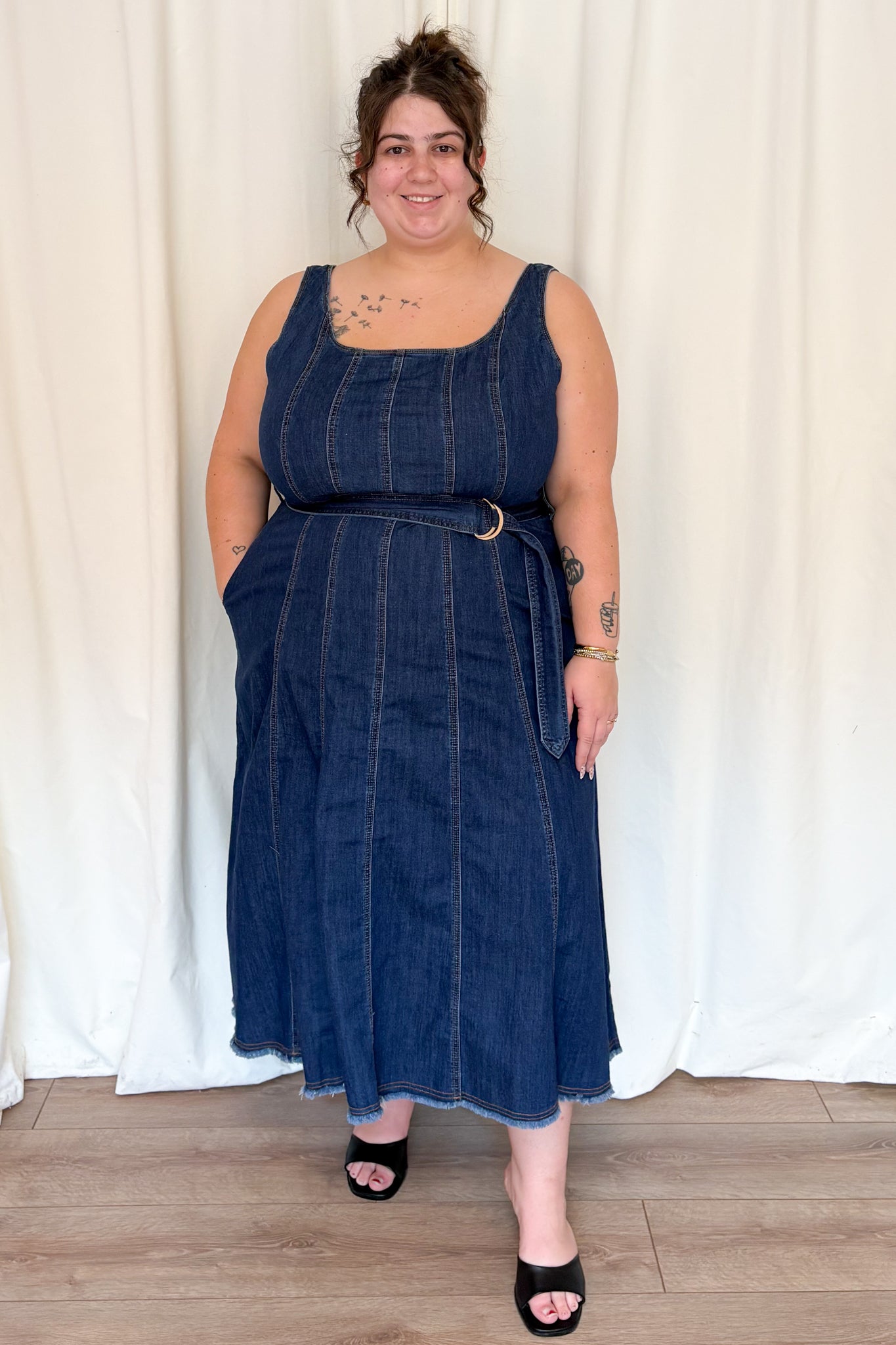 xxl denim dress Denim Fit and Flare Midi Dress (S-XXL)