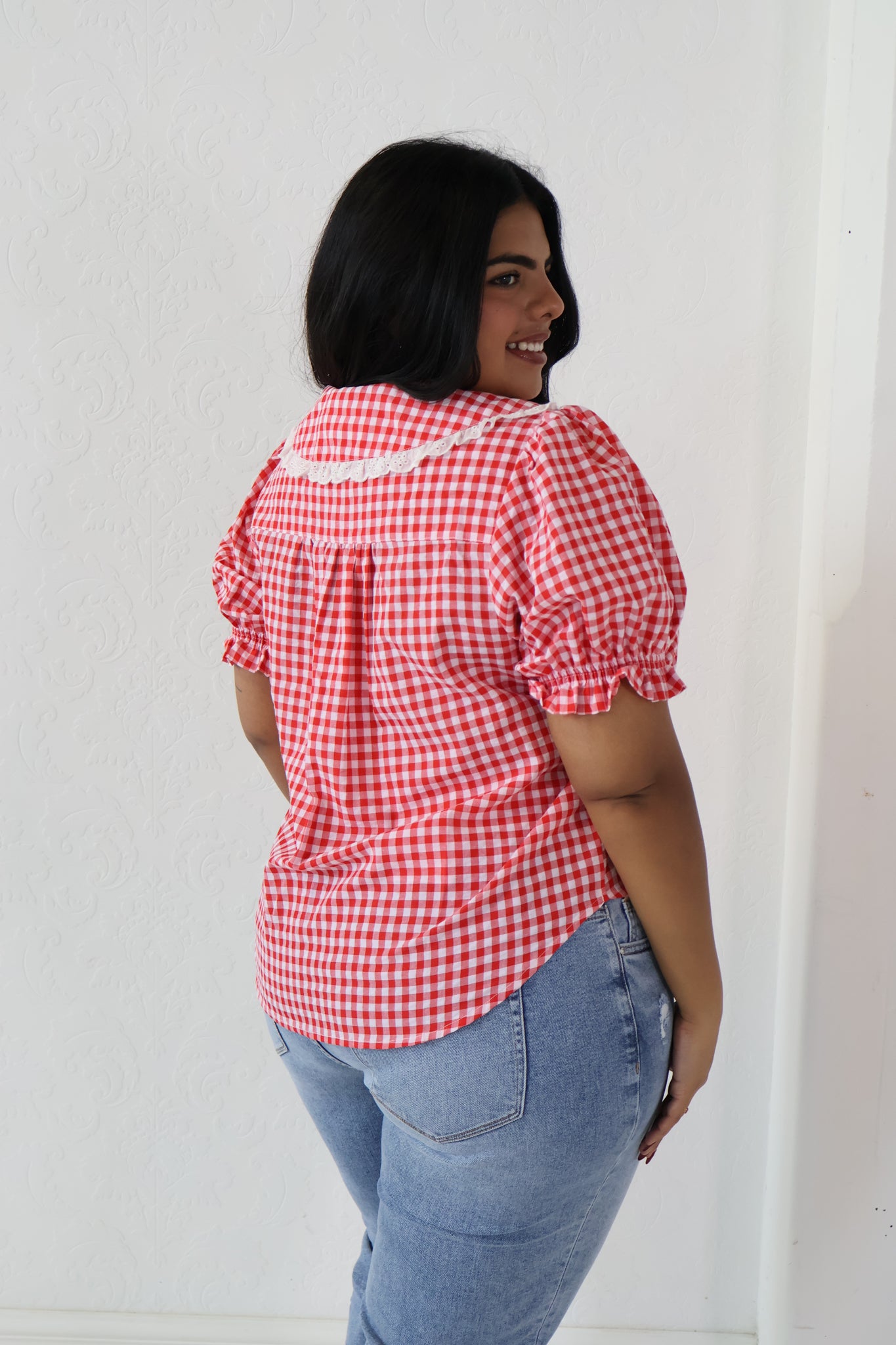 Gingham SS Blouse (S-3X)