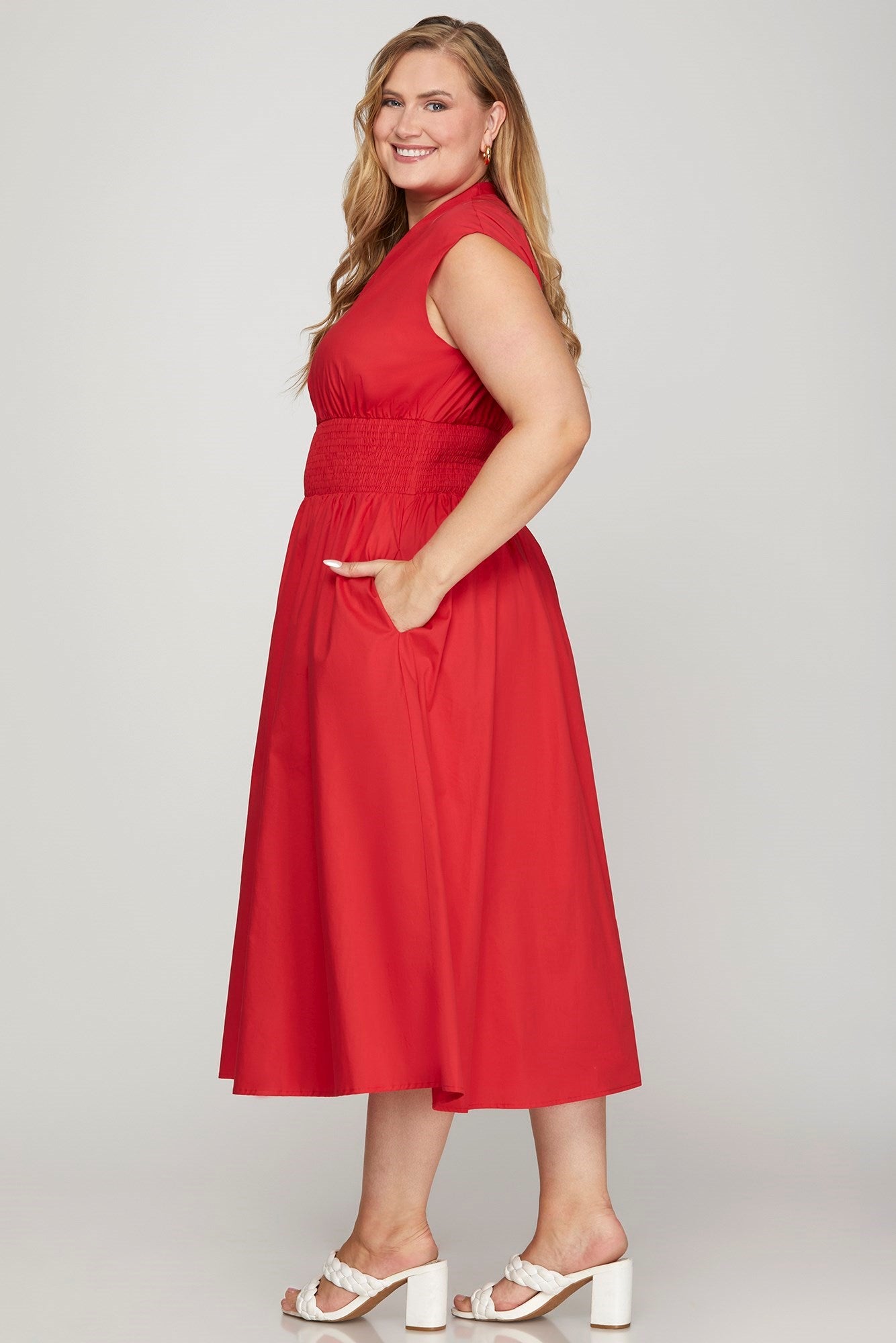 Poplin Zipper Midi Dress (S-2X)