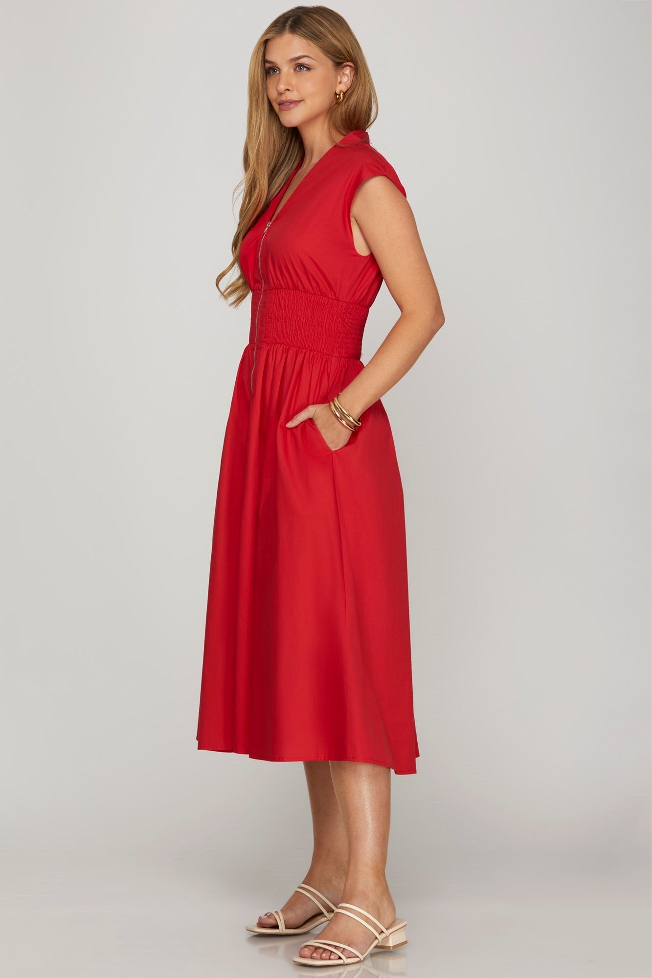 Poplin Zipper Midi Dress (S-2X)