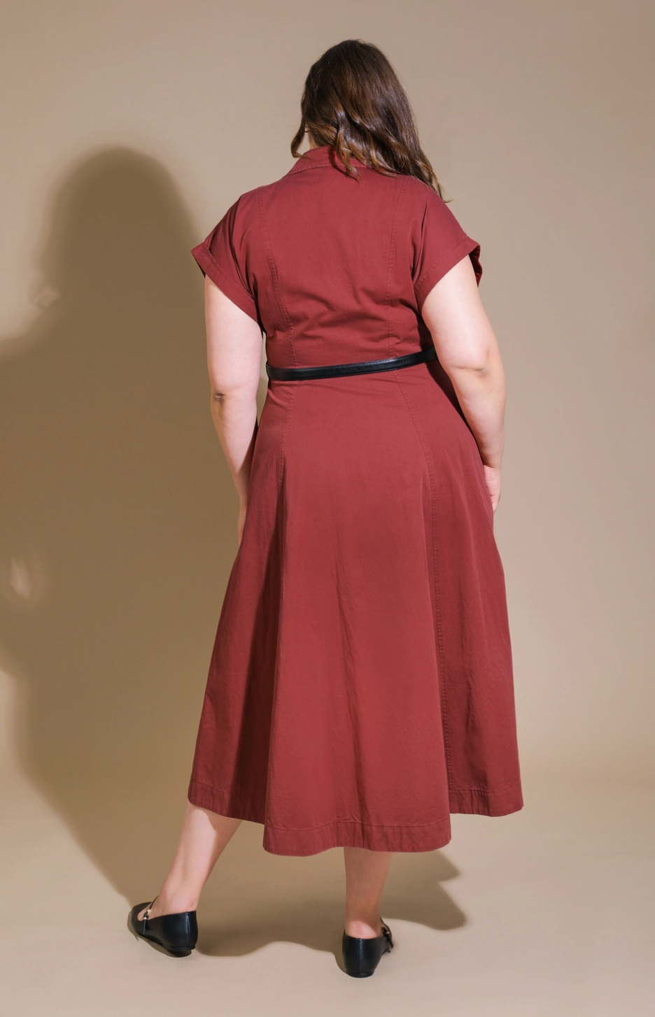 PLus size shirt dress with button front and pockets.