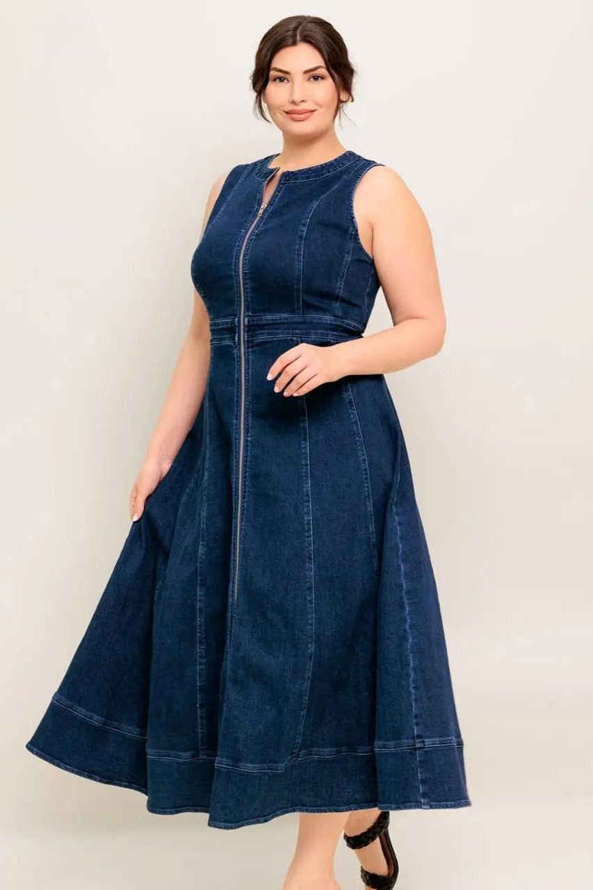 CURVE Denim Zip Midi Dress