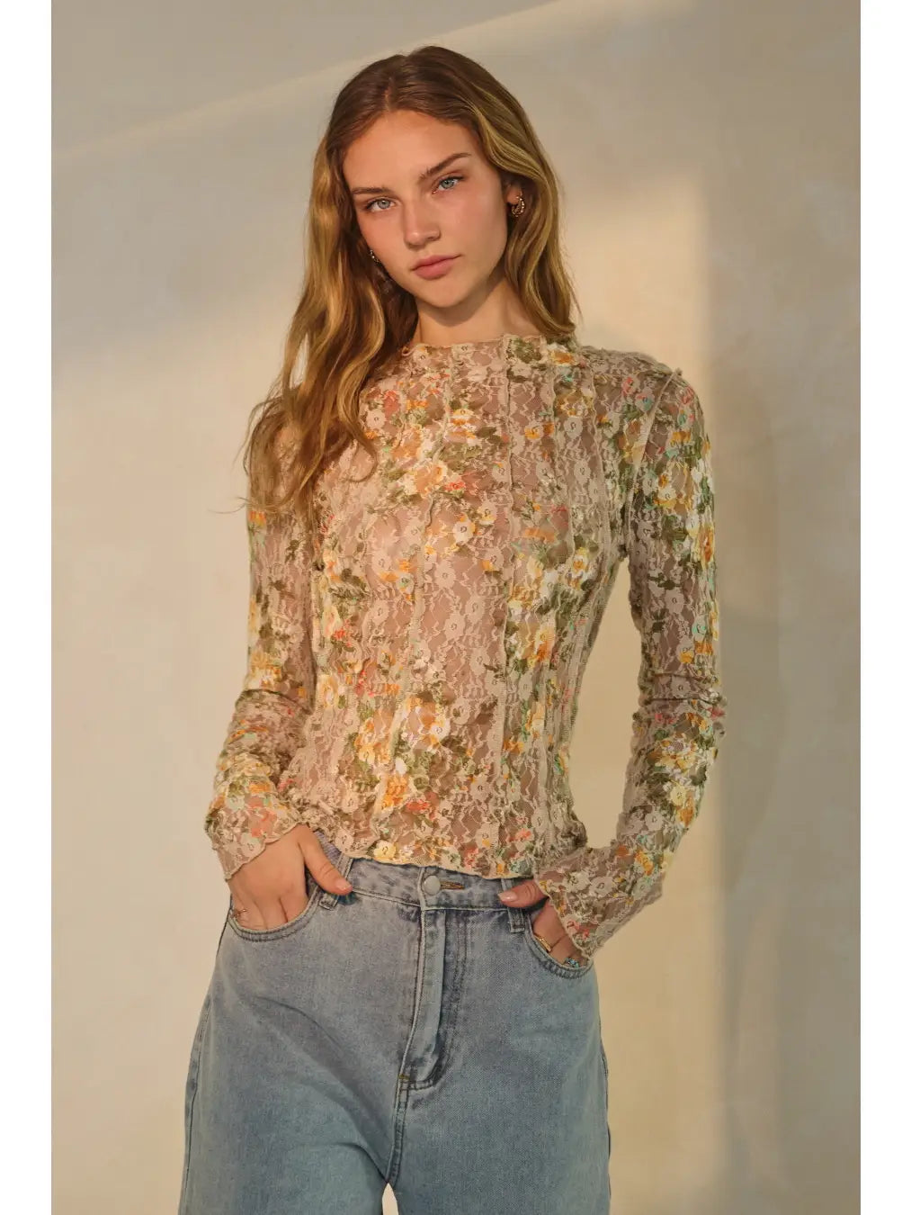 sheer lace floral top ODDI