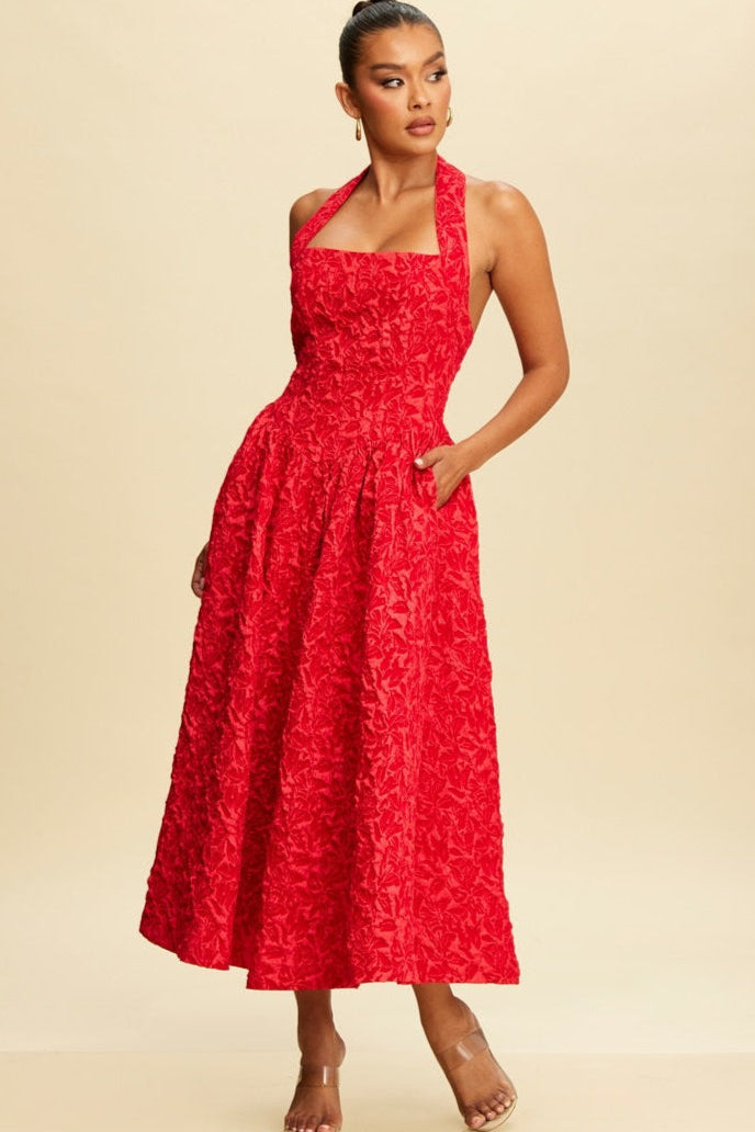 Jacquard Halter Midi Dress