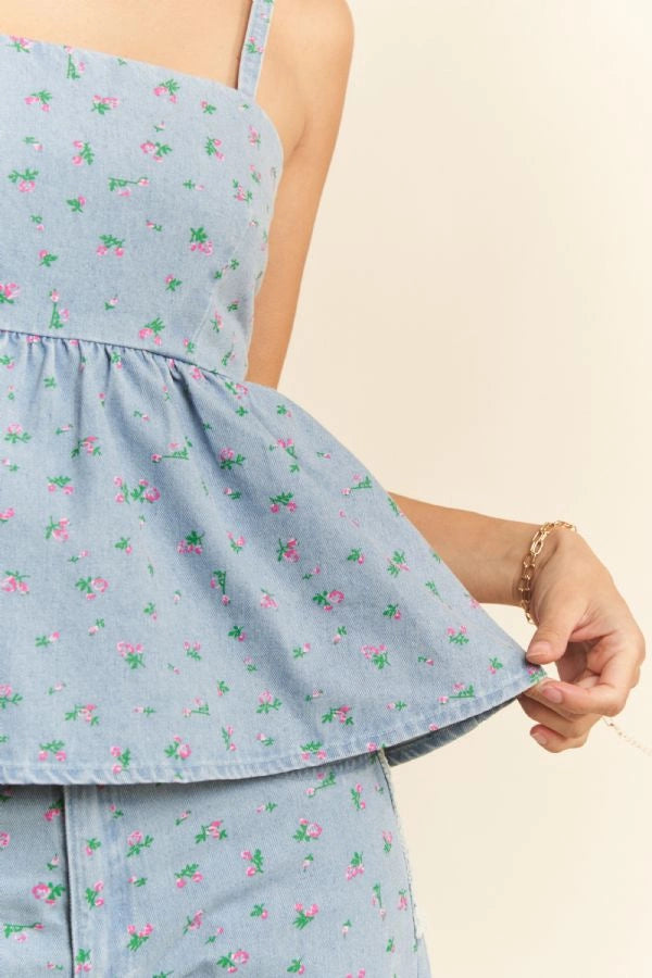 Denim Peplum Tank (S-3X)