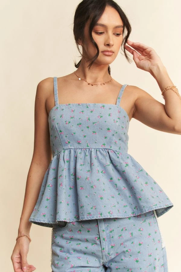 Denim Peplum Tank (S-3X)
