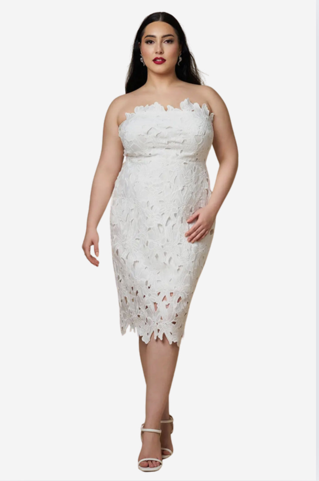 Lace Strapless Midi Dress (S-3X)