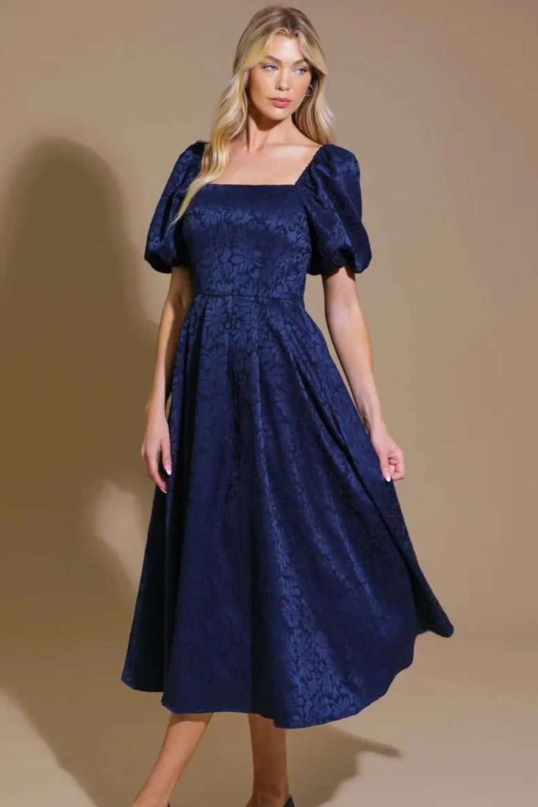 Tonal Floral Fit & Flare Midi Dress