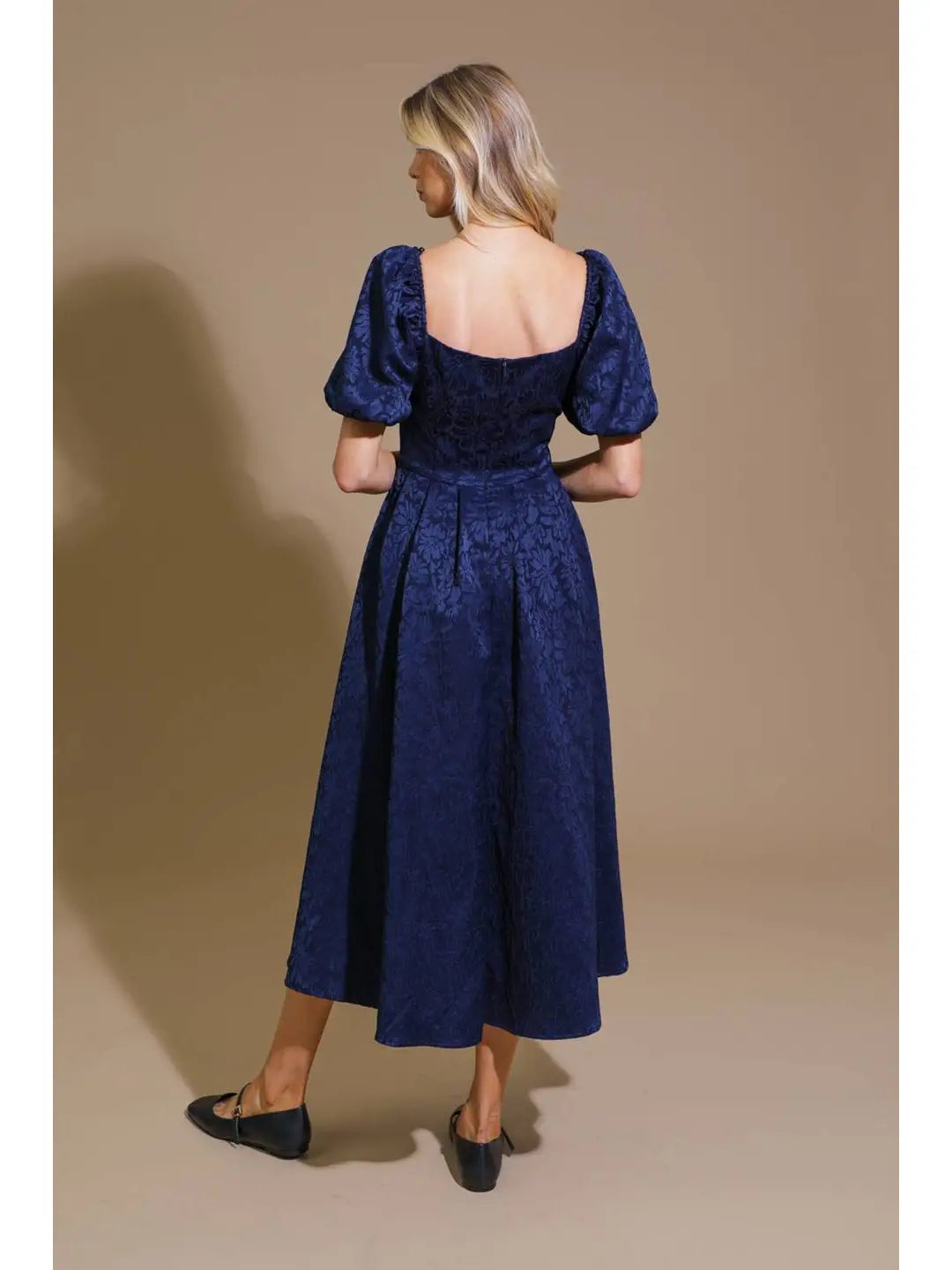 Tonal Floral Fit & Flare Midi Dress