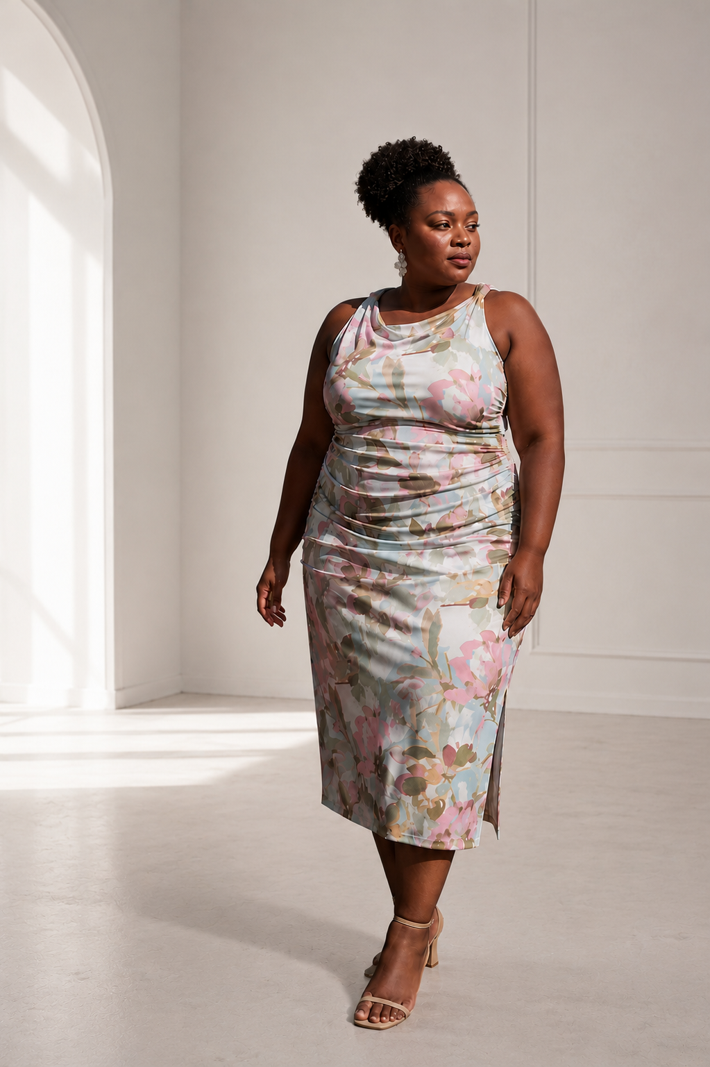 Floral Ruched Midi Dress (2-22)