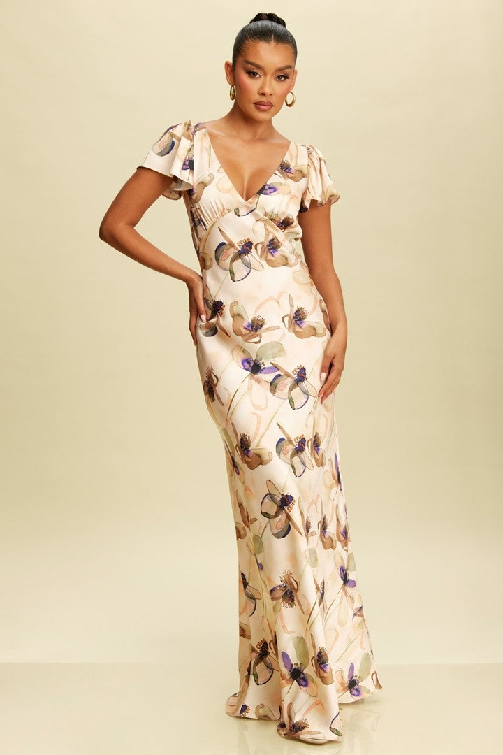 Floral Cap Sleeve Maxi Dress