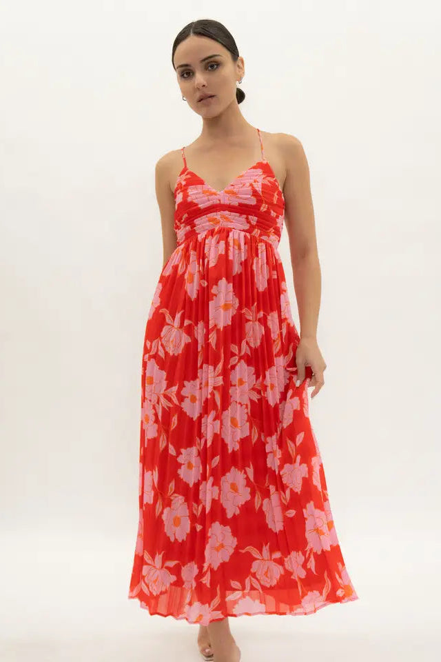 Pleated Empire Midi Dress