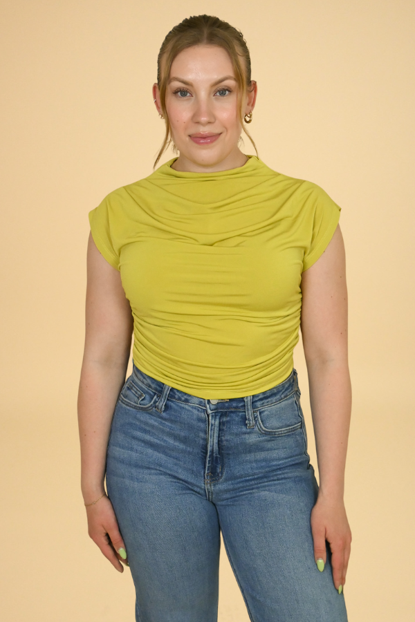 Chartreuse ruched top plus size 