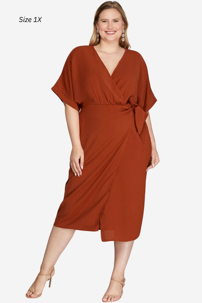 plus size orange faux wrap dress work dress event dress