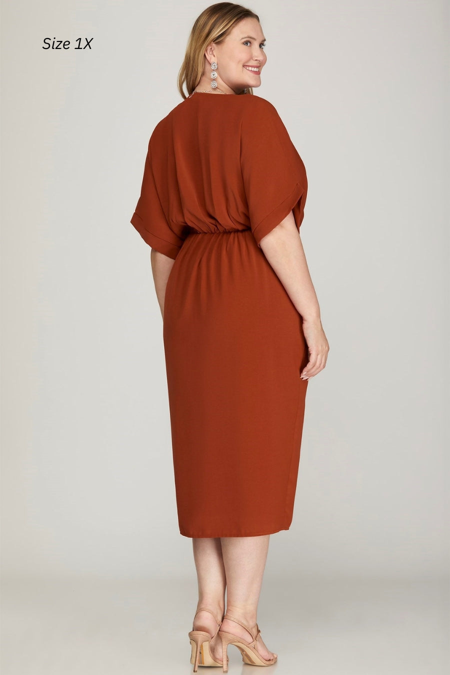 plus size orange faux wrap dress work dress event dress