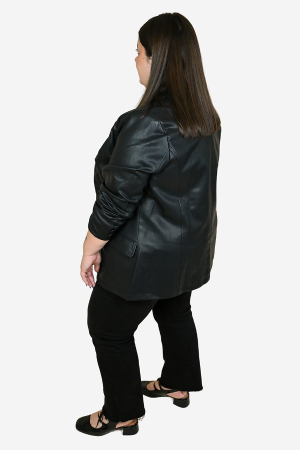 Plus size black faux leather blazer 