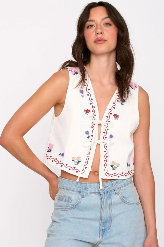 Embroidered Cropped Vest
