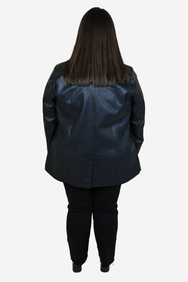 Plus size black faux leather blazer 