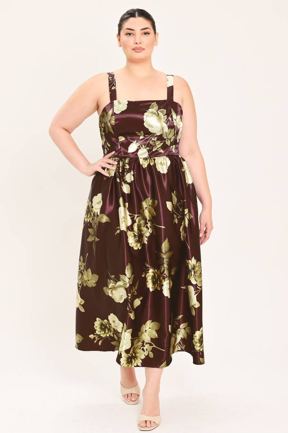 CURVE Floral Satin Midi Dress