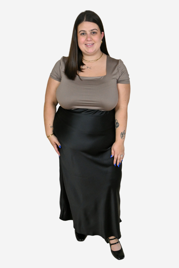 Plus size black maxi skirt satin slip skirt 