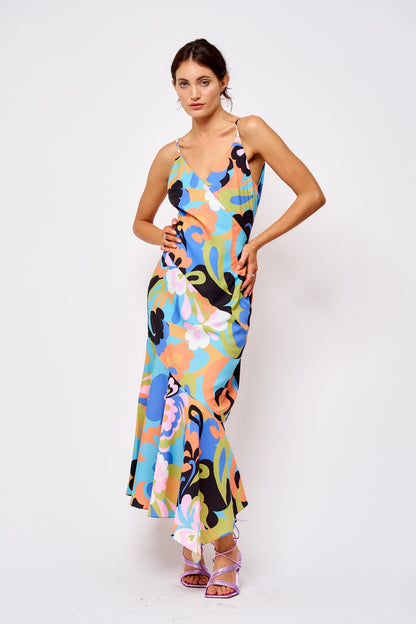 Retro print midi dress