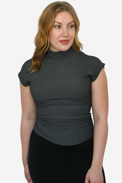 Shirred Mock Neck Top