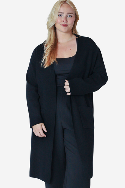 Plus size DEX black long cardigan 