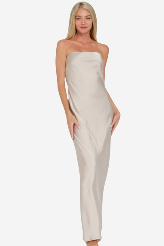 Strapless Satin Maxi Dress