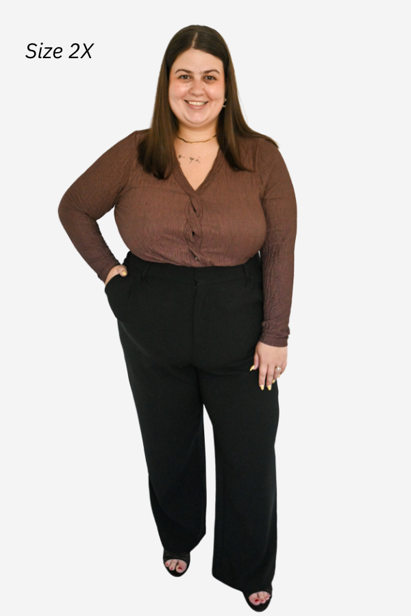 Dex plus size black straight leg wide leg trouser 