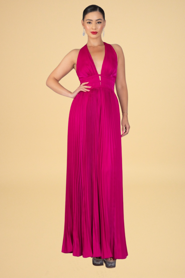 Pleated Halter Maxi Dress