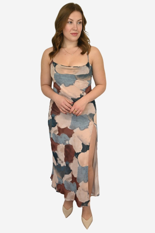 Cowl Neck Printed Maxi Dress