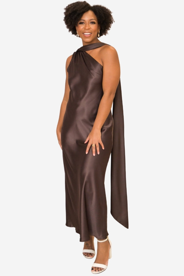 One Shoulder Satin Midi Dress (S-3X)