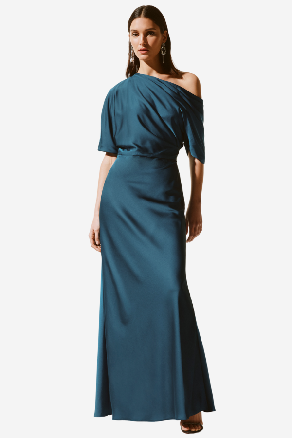 Joseph ribkoff teal trumpet gown