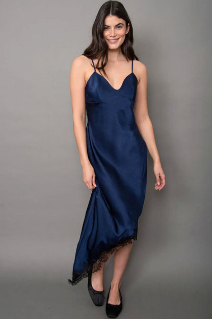 Lace Trim Satin Dress