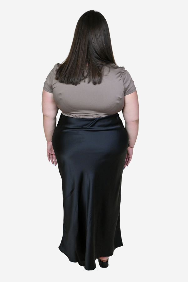 Plus size black maxi skirt satin slip skirt 