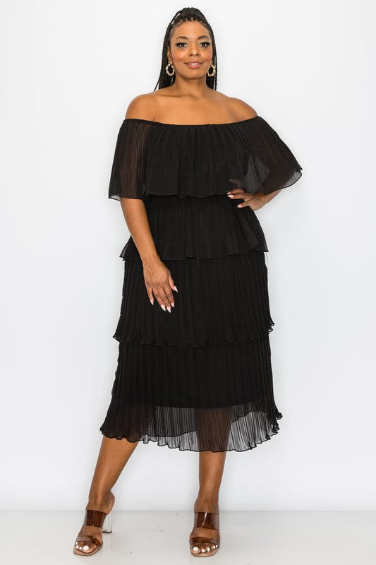 CURVE Pleated OTS Midi Dress (2 Colors)