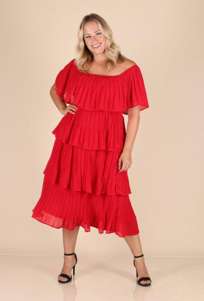 CURVE Pleated OTS Midi Dress (2 Colors)